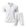 thumbnail image 5 of ZZwxWA Mens Linen 2 Piece Set Casual Short Sleeve Henley Shirts and Beach Yoga Shorts Summer Vacation Matching Outfits Discount, 5 of 6