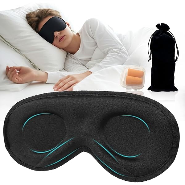 wonima11 3D Sleep Mask for Side Sleepers, Blackout & Zero Pressure - Breathable Memory Foam, Adjustable Strap - for Travel, Yoga & Meditation Black