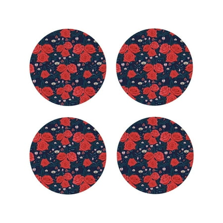 

Tideii Rose Flower for Leather Coasters 4 Pieces Anti-fouling and Anti-scalding Decorative Coasters Suitable for Restaurants Kitchens Coffee Shops-Round Shape