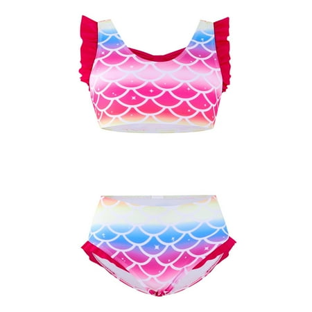 Gyratedream Toddler Baby Girl Swimsuit Two Piece Set Kids Fish Scales Print Bathing Suit Mermaid Swimwear Bikini Beach Wear Family Swimsuits Matching Set for 2 Years-X-Large