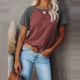thumbnail image 1 of Pntutb moda mujer color sólido empalme cuello redondo casual mangas cortas tops Pntutb Pntutb-1922, 1 of 7