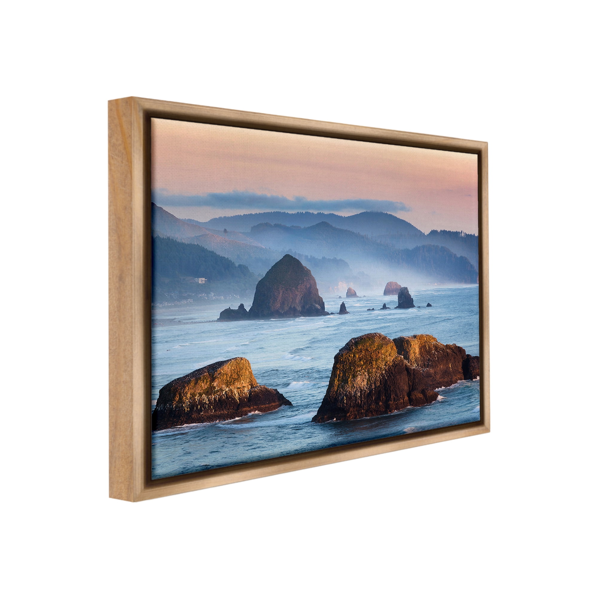 Stupell Industries Ocean Cliffs with Mountains Landscape Photography Brown Floater Framed Canvas Art Print Wall Art, 31 x 25