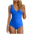 thumbnail image 1 of Women's Plus Size Swimsuits, Swimsuits for Women Bandeau Ruched Ruffle Bathing Suits One Piece Deep V Neck Slimming Swimwear Monokini S-2XL Quick Dry Bathing Suits Woman Clearance, 1 of 4