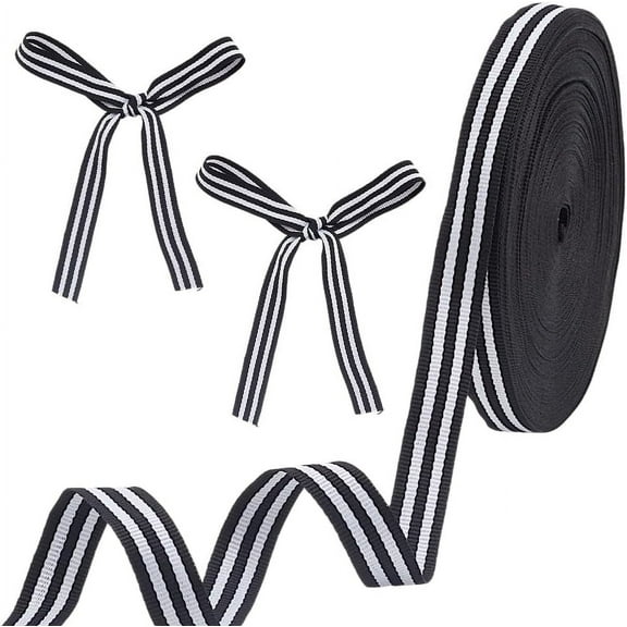 22.86m Black and White Striped Ribbon 15mm Wide Grosgrain Fabric Ribbon Craft Wrapping Ribbons Christmas Striped Ribbon