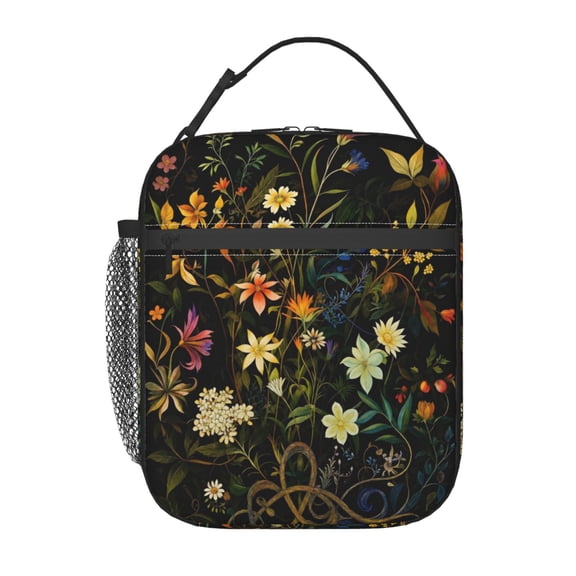 Floral Wildflower Lunch Bag Reusable Thermal Lunch Tote with Handle for Women and Men