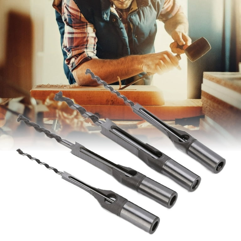 Square Hole Drill Bit Set for Woodworking Bearing Steel Mortising Chisel Set Hard Efficient Portable Durable Includes 4 Drill Bits 6.35mm 8mm