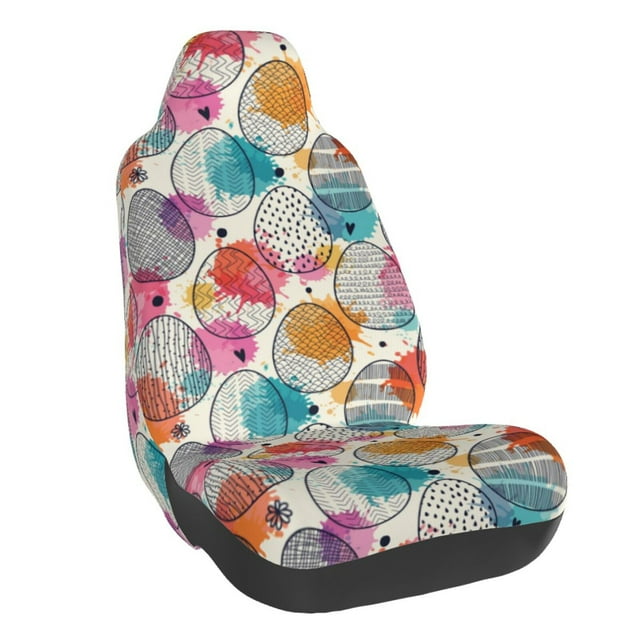 Wukai Easter Egg Full Set Car Seat Covers with Soft Padding Universal Auto Front Seats Protector and Cushion Mat