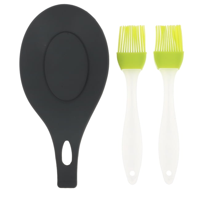 MasteelfCA 1pc Kitchen Tools Silicone Heat Resistant Spoon Rest Stand Holder Fork Mat + 2pcs Pastry Brush Silicone Basting Brush BBQ Brush for Grill Cooking Baking Barbecue (Random Color)