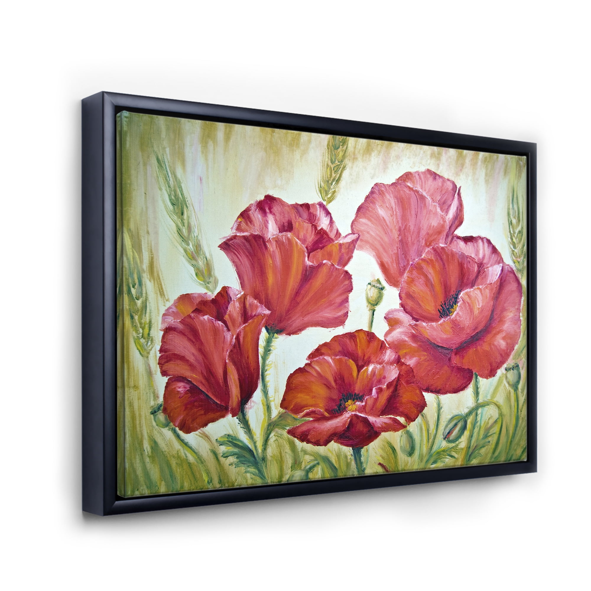 Designart 'Blossoming Red Poppies In The Morning' Traditional Framed Canvas Wall Art Print