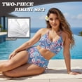 thumbnail image 3 of Xoenoiee Cherry Blossom Oil Painting Print Women's Bikini Sets Two Piece Swimsuit V Neck Bathing Suit Halter Back Self Tie Swimwear High Rise Bottom, S, 3 of 7