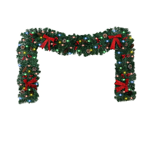 8.9ft Christmas Garland with Pinecones, Red Berries & LED Lights – Pre-Lit Artificial Greenery for Fireplace, Staircase, Window, Indoor Outdoor Holiday Decoration