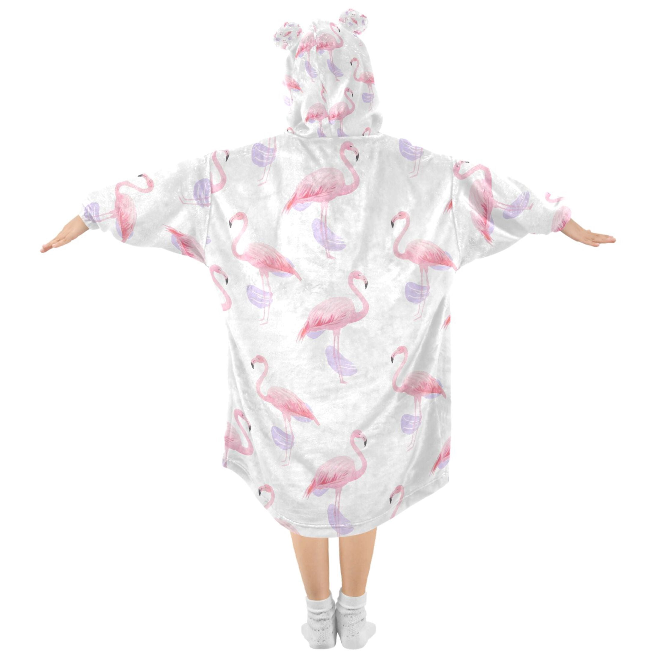 joogoo Wearable Blanket Hoodie for Flamingos Watercolor Oversized Sherpa Hooded 3-14 YR M
