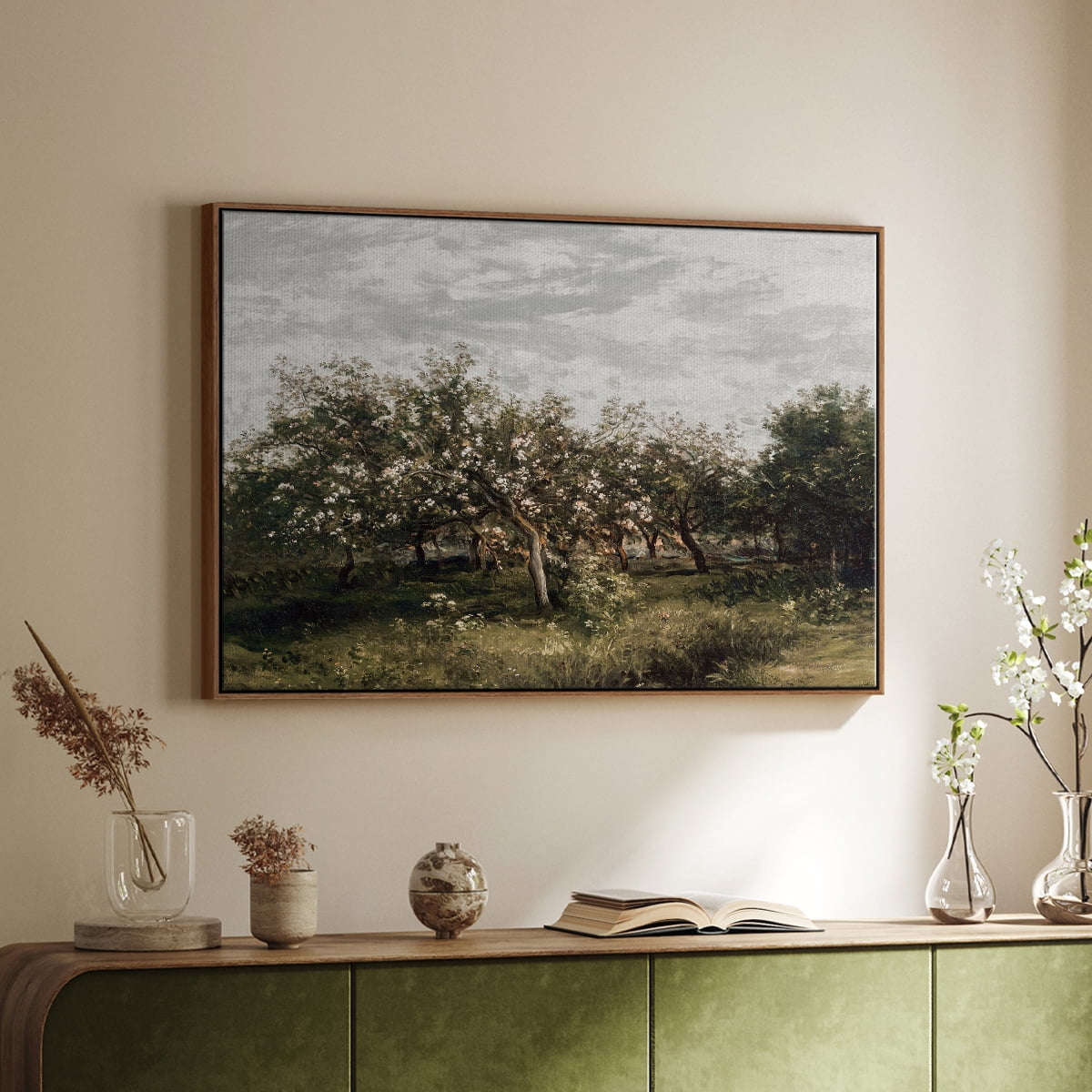 Vintage Landscape-MI By Wexford Home Framed in Walnut Wood Gallery Wrapped Canvas 25 in. x 37 in.