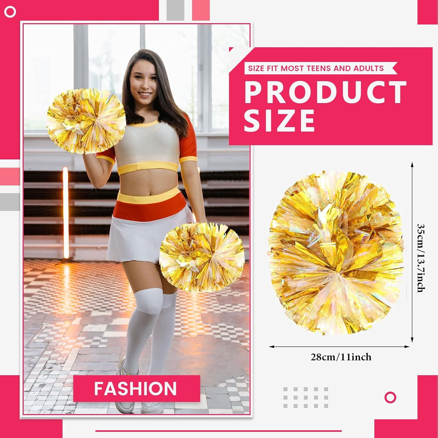 20 PCS pom poms Cheer, 13.8inch Sports Dance for Sports Team Spirit Cheering with Handle