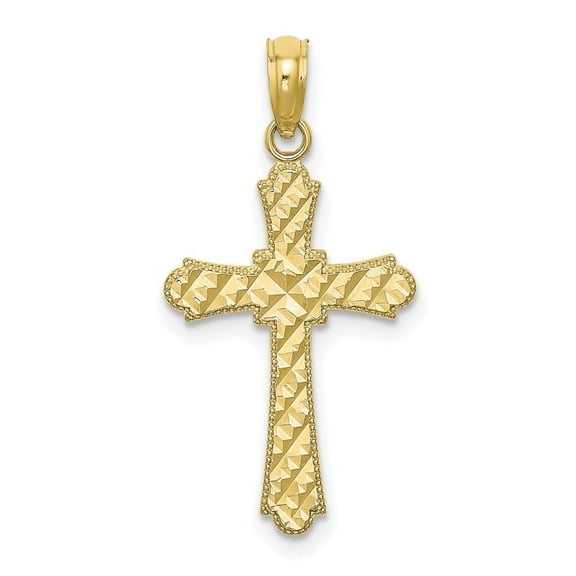 Diamond2Deal 10K Yellow Gold Diamond-Cut Striped Cross Charm Pendant for Women (L- 1.05 inch, W- 0.56 inch)