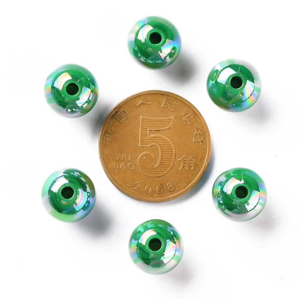 500gs Opaque Acrylic Beads AB color Plated Round Green 10x9mm Hole: 2mm about 940pcs/500g