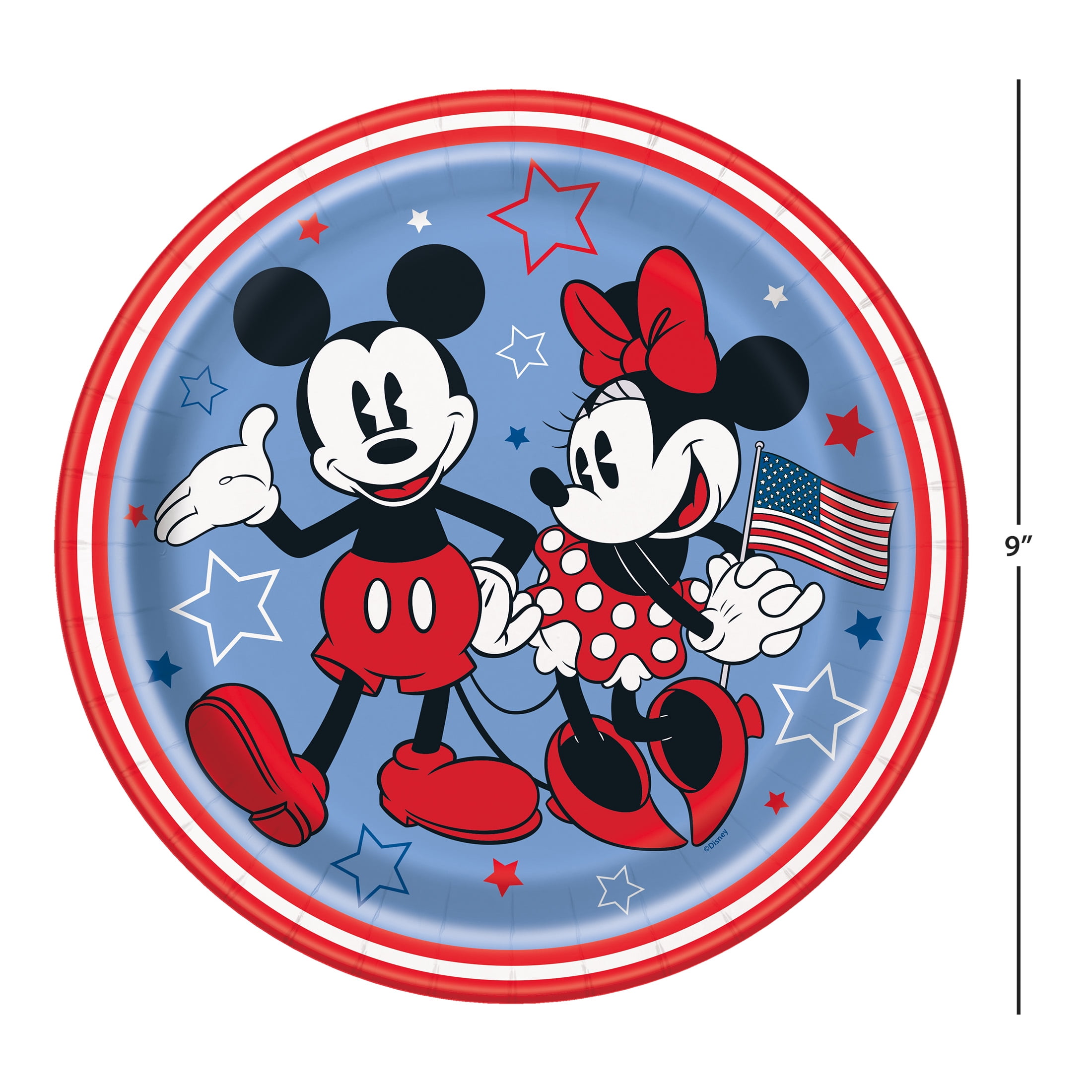 Mickey & Minnie Patriotic Paper Dinner Plates, 9in, 10ct