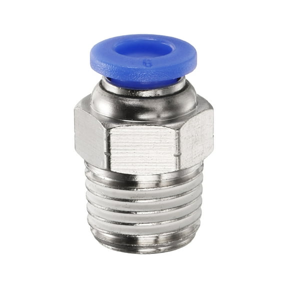 Uxcell Push to Connect Fitting 6mm Tube OD x 1/4" NPT Thread Male Straight Quick Connector Copper Air Line Hose Fittings for Industry Air System PC6-N02, Blue