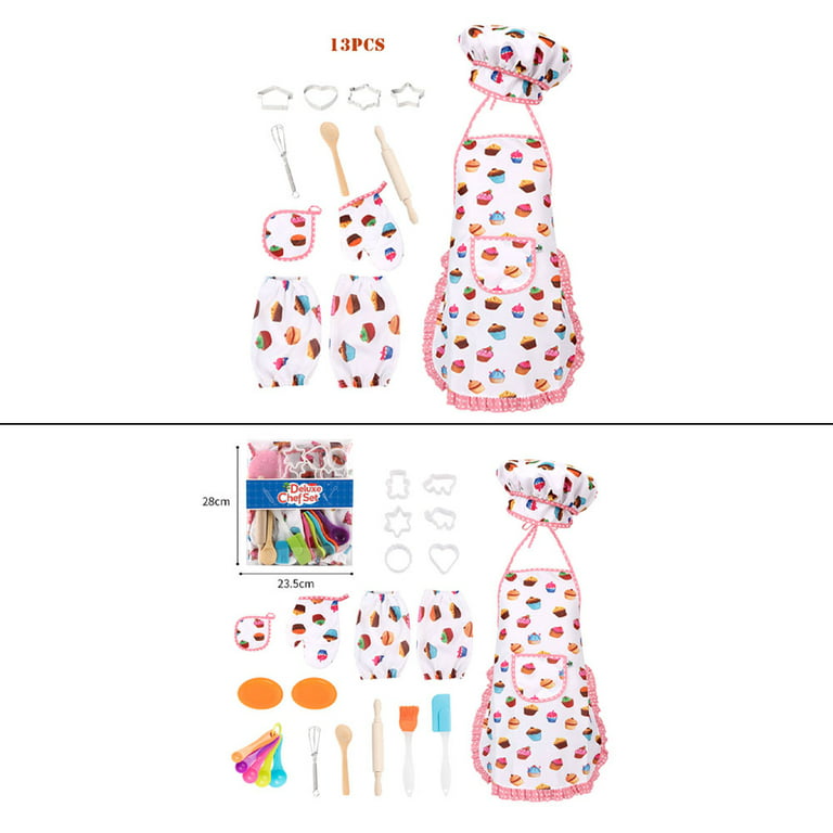 Vanmor Cute Kids Cooking and Baking Set, 24 Pcs Kids Aprons for Girls  Toddler Chef Hat Apron Dress Up Chef Costume , Little Girl Apron Set  Pretend Play Cooking Baking Gifts for