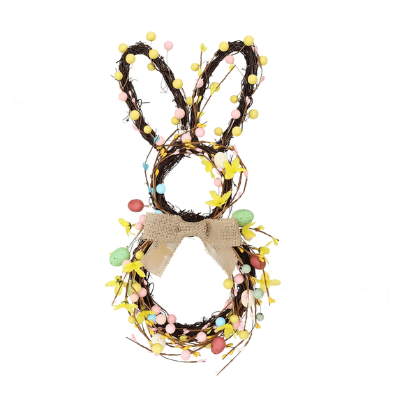 laqbezok Easter Wreath, Front Door Wreath Hanging Pendant Cute Decor, Rabbit Shape Garland for Easter Party Housewarming Home Window, with Eggs