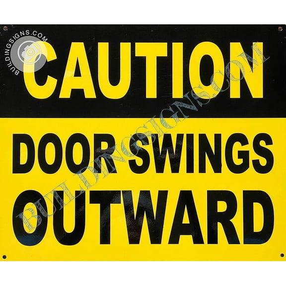 Caution Door Swing Outward Sign (Aluminium, Yellow Background,10X12 inch) (ref-2201)