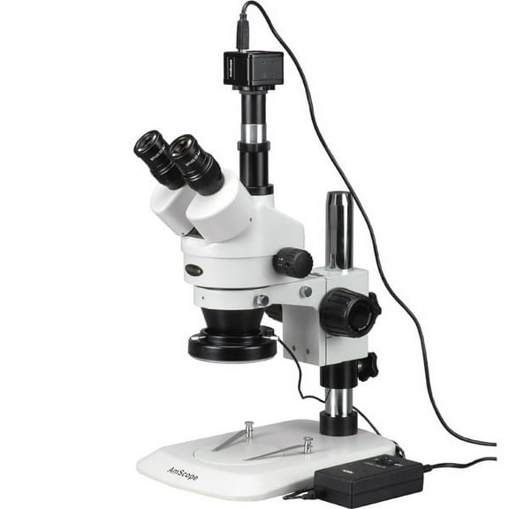 AmScope 3.5X-45X Zoom Stereo Microscope with 144-LED Light   1.3MP Digital Camera New