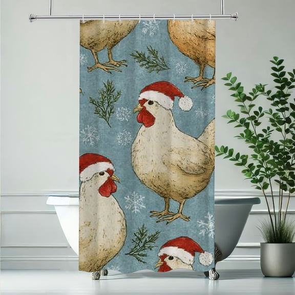 RKSupls Christmas Shower Curtain, Christmas Cock Theme Shower Curtain with Hooks for Home Bathroom Decor Washable Curtains, 36x72 in