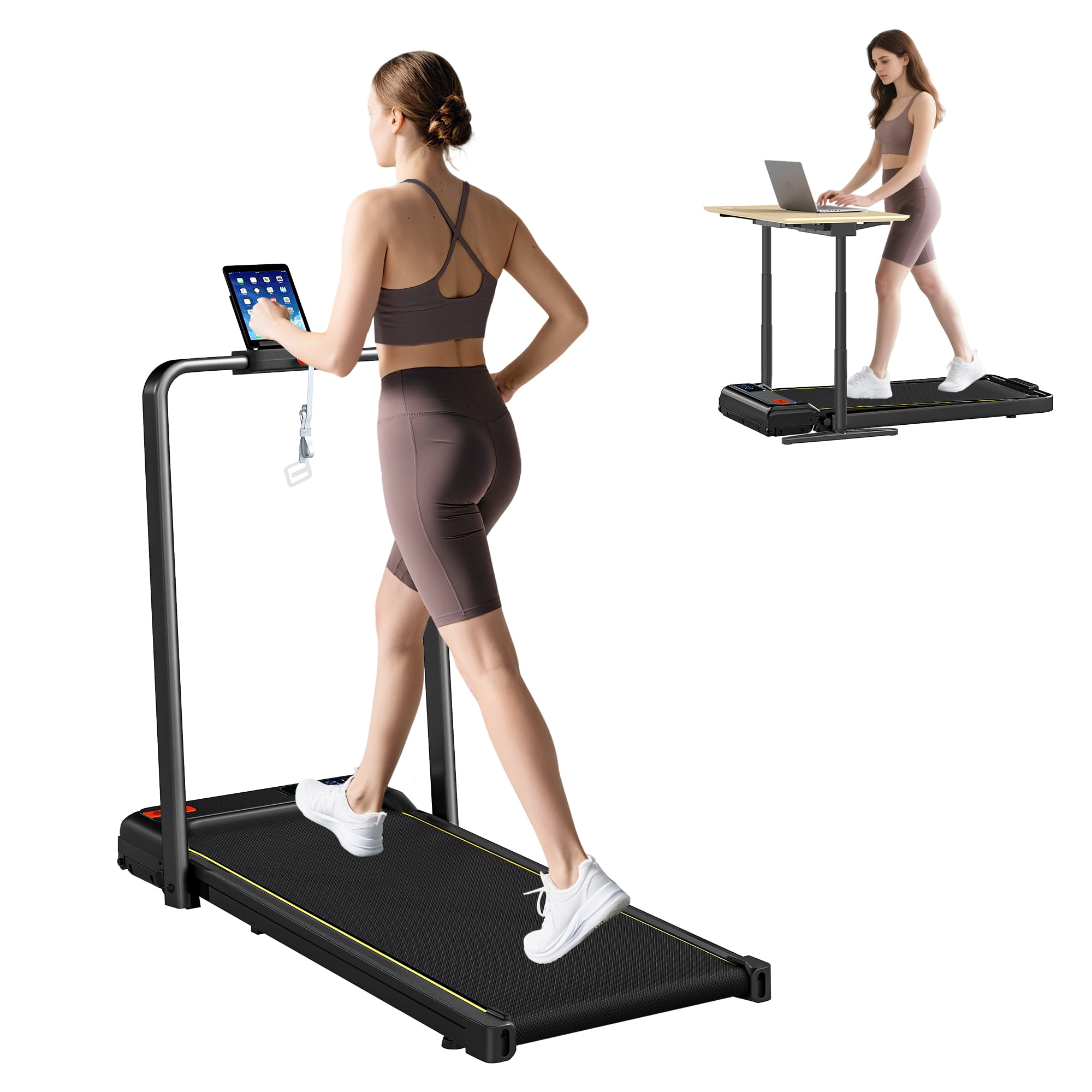Soozier Walking Pad Treadmill, 0.6–6.2mph Foldable Under Desk Treadmill with Incline, Handle Bar, Wheels, LED Display and Remote Control