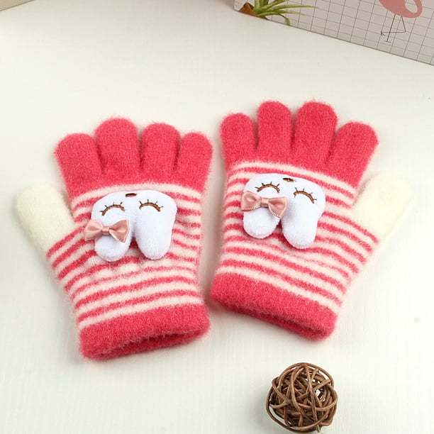 Guantes para niños, cálidos, de invierno, con forro polar, gruesos, de cinco dedos, multidedos, para niñas, de dedos completos, resistentes al frío