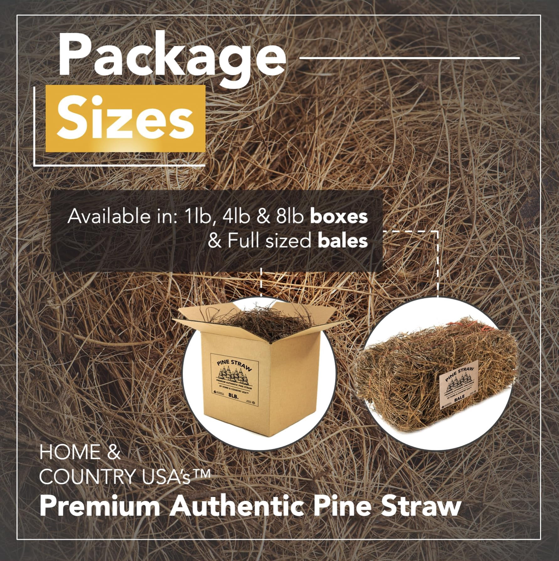 Home and Country USA Premium 4 Pound Pine Straw Mulch for Landscaping, Organic Material Made from Authentic Pine Needles Ideal for Gardening, Soil Moisture Retention.