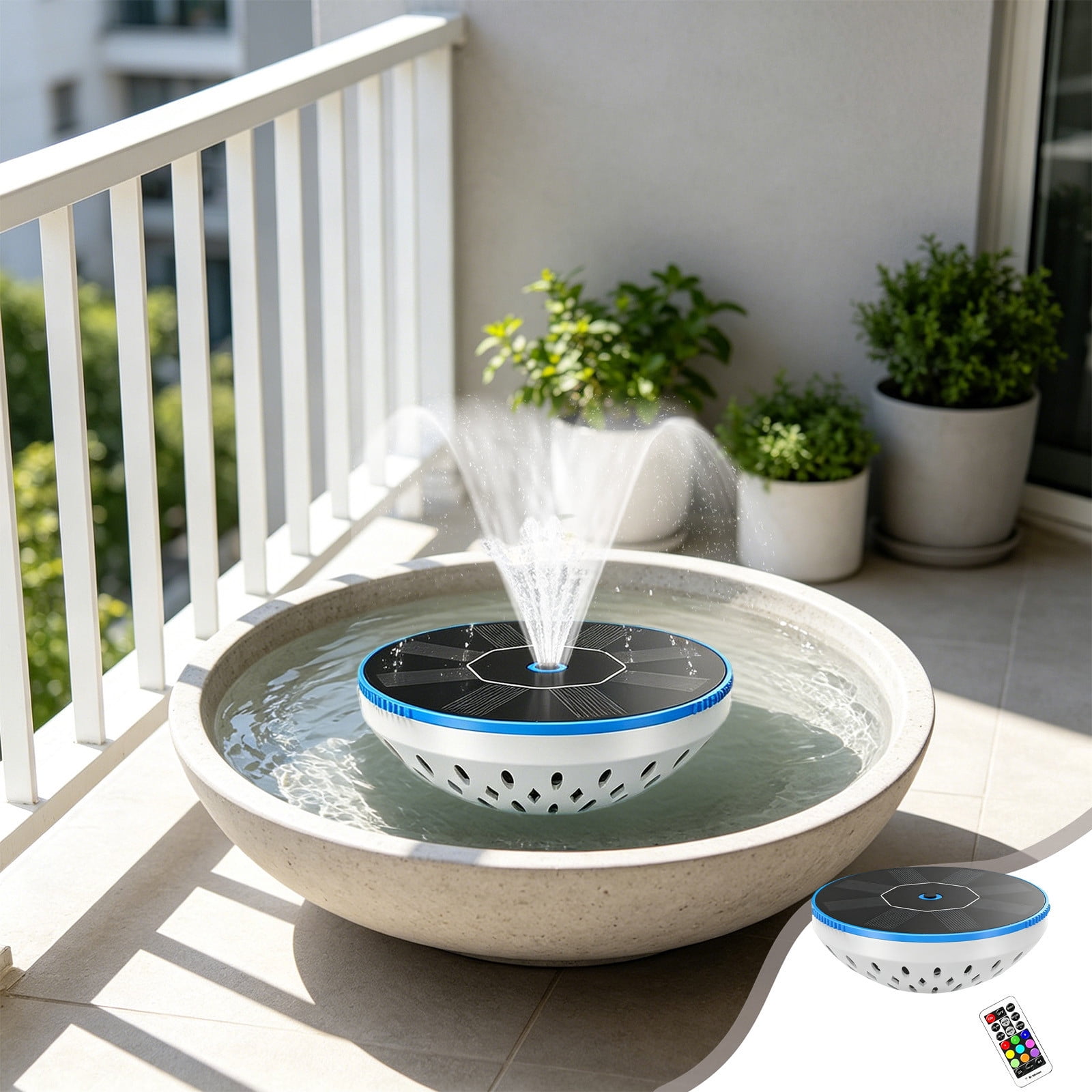 Eolstice Solar Fountain, Solar-Powered Water Spout with LED Light and 5 Nozzles, Water Shortage Sensor for Bird Bath, Outdoor Garden Courtyard Swimming Pool Decor