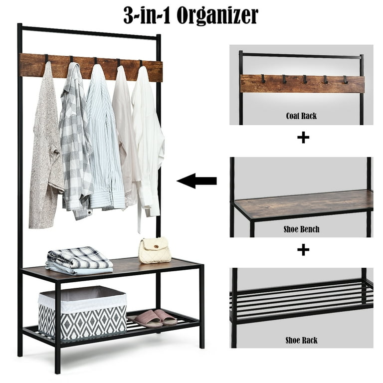 Costway 71'' Coat Rack Hall Tree With Shoe Bench Industrial Entryway  Storage Shelf With Hooks : Target