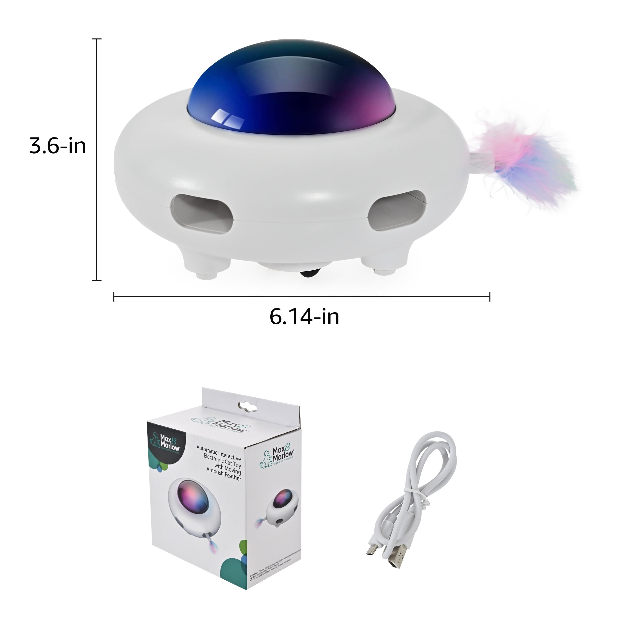 Max & Marlow Electric UFO Cat Toy with Random Feather Action, 3 Speed Modes, Touch-Activated