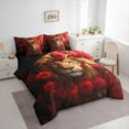 thumbnail image 3 of Feelyou 3D Wildlife Lion Bedding Comforter Set 7 Pieces, Red Rose Flower Full Bedding Set, Couple Lover Men Women Reversible Fitted Sheet Flat Sheet, Lightweight Room Decor, 3 of 8