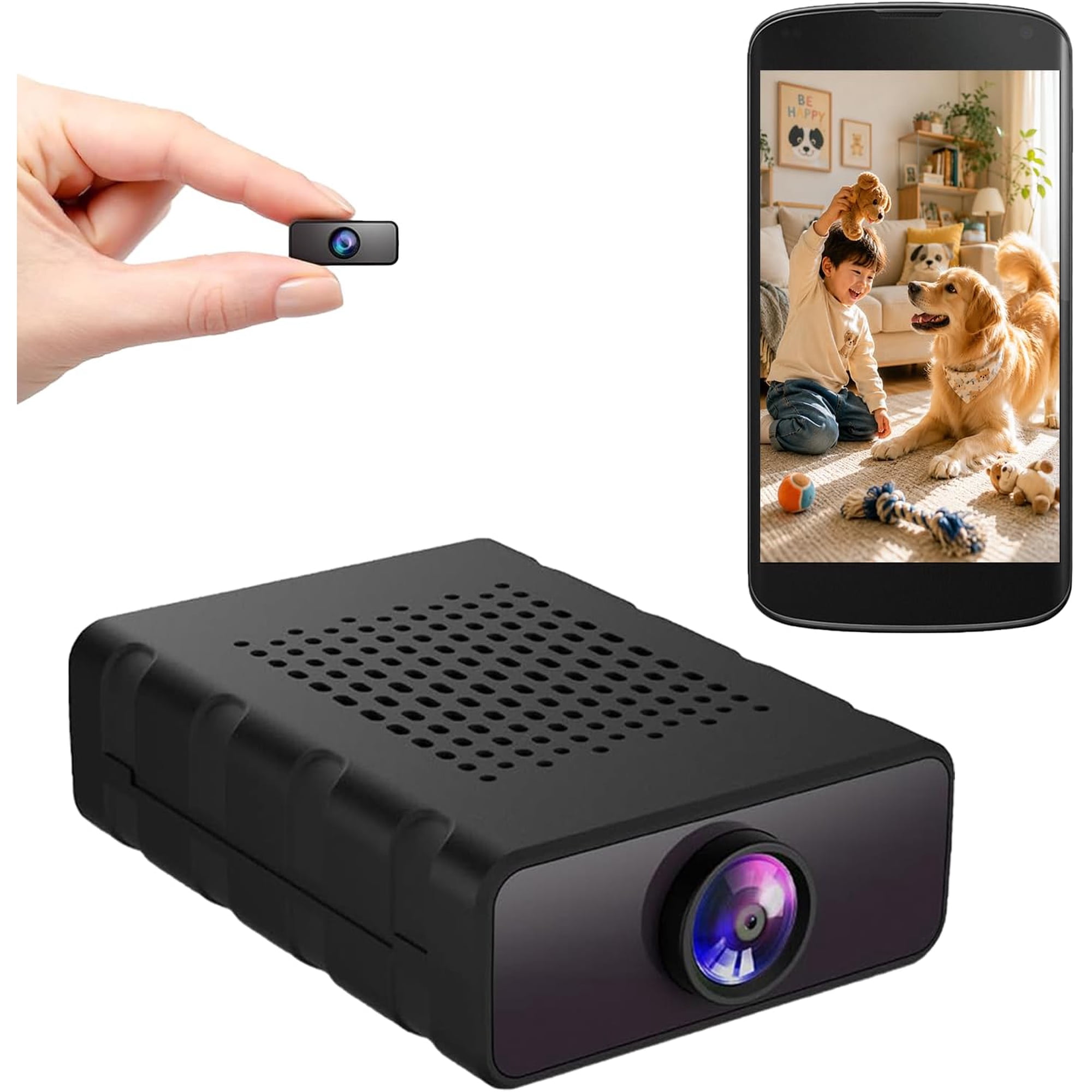 Hidden Camera, 1080P HD WiFi Mini Spy Camera with Motion Detection, Night Vision, Instant Alerts, Multi-User Sharing, Supports 128GB Micro SD Card for Pet Monitoring & Home Security