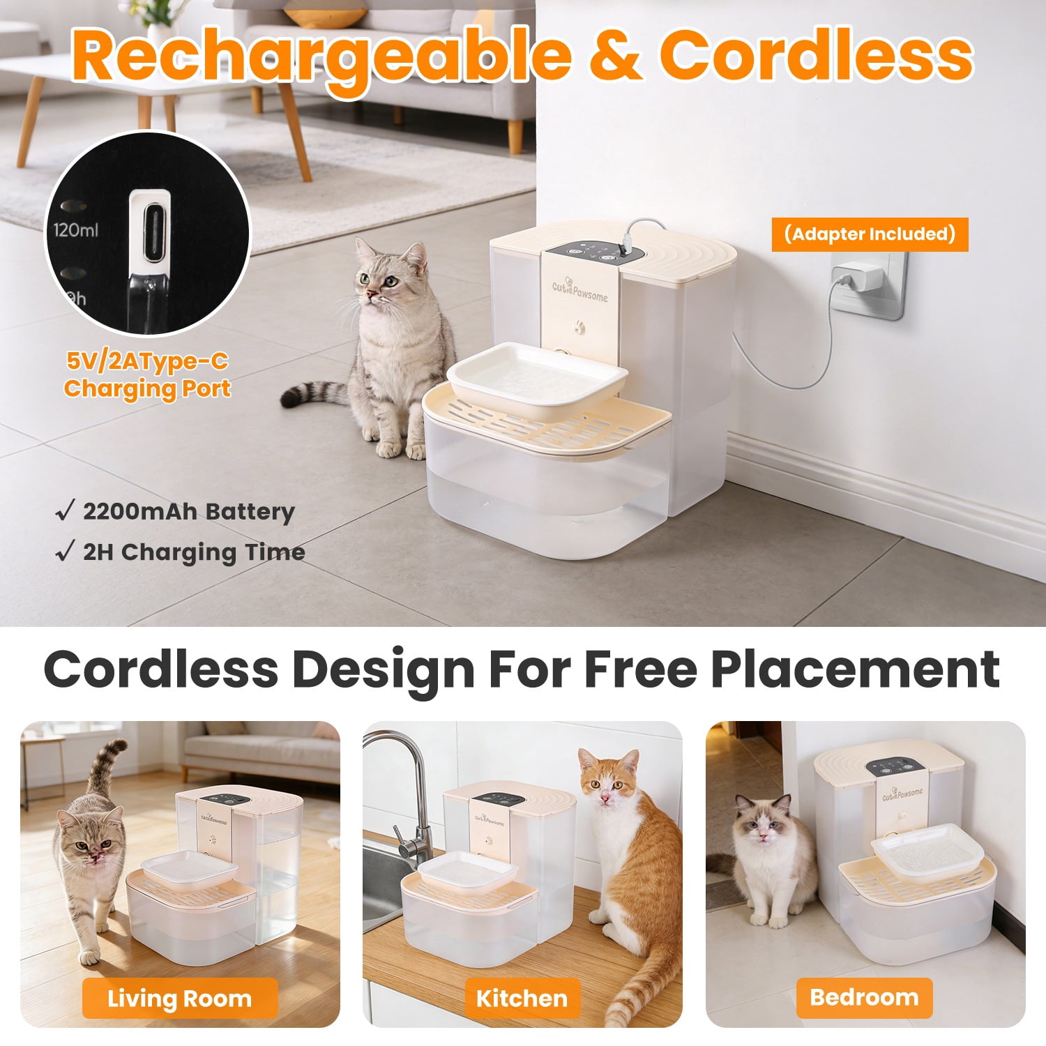 Imountek 4.5L Cordless Smart Pet Water Fountain Automatic Rechargeable Cat Dog Water Dispenser with Self‑Refill, Timer, Remote Control