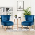 thumbnail image 2 of Giantex Set of 2 Armless Accent Chair, Wingback Velvet Sofa Chair w/Wood Legs & Thick Padded Seat, Upholstered Leisure Club Chair, Blue, 2 of 8