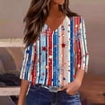 thumbnail image 5 of Wutalume Women's 3/4 Sleeve American Flag Top - Stars and Stripes Independence Day Print V-Neck T-Shirt, 4th of July Outfits for Women, 3/4 Length Sleeve Womens Tops,Beige L, 5 of 7