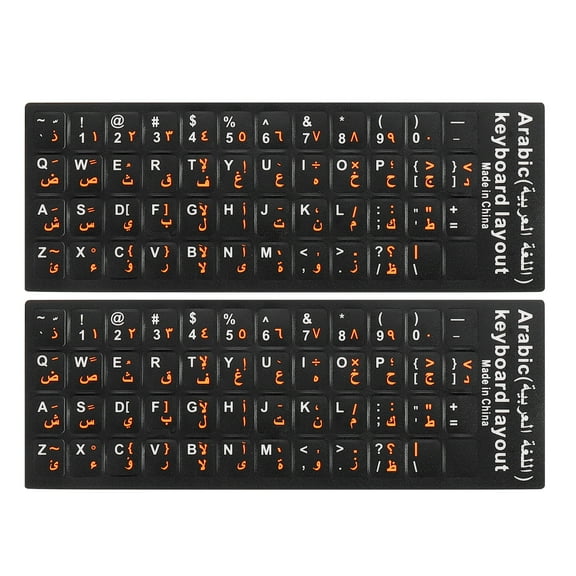 Arabic-English Keyboard Stickers PC Keyboard Stickers Black Background with White Orange Lettering 2Pcs