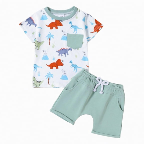 kpoplk Toddler Baby Boy Hunting Clothes Mallard Duck Short Sleeve T Shirt Top Camo Shorts Set 2Pcs Casual Summer Outfits(Green,12-18 M)