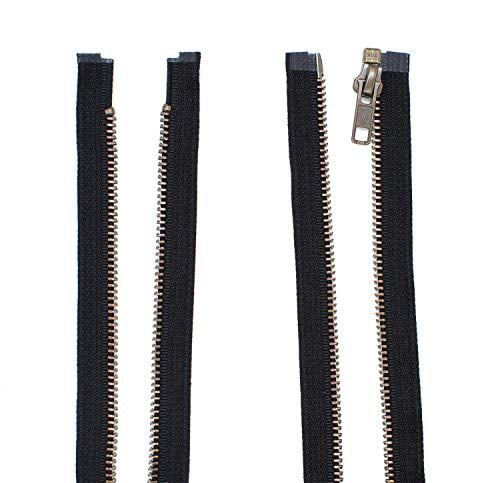 Jacket Zippers - YKK #5 Antique Brass - Metal Teeth Separating - Black - Made in The USA. (Pack of 5) (34" Inches)