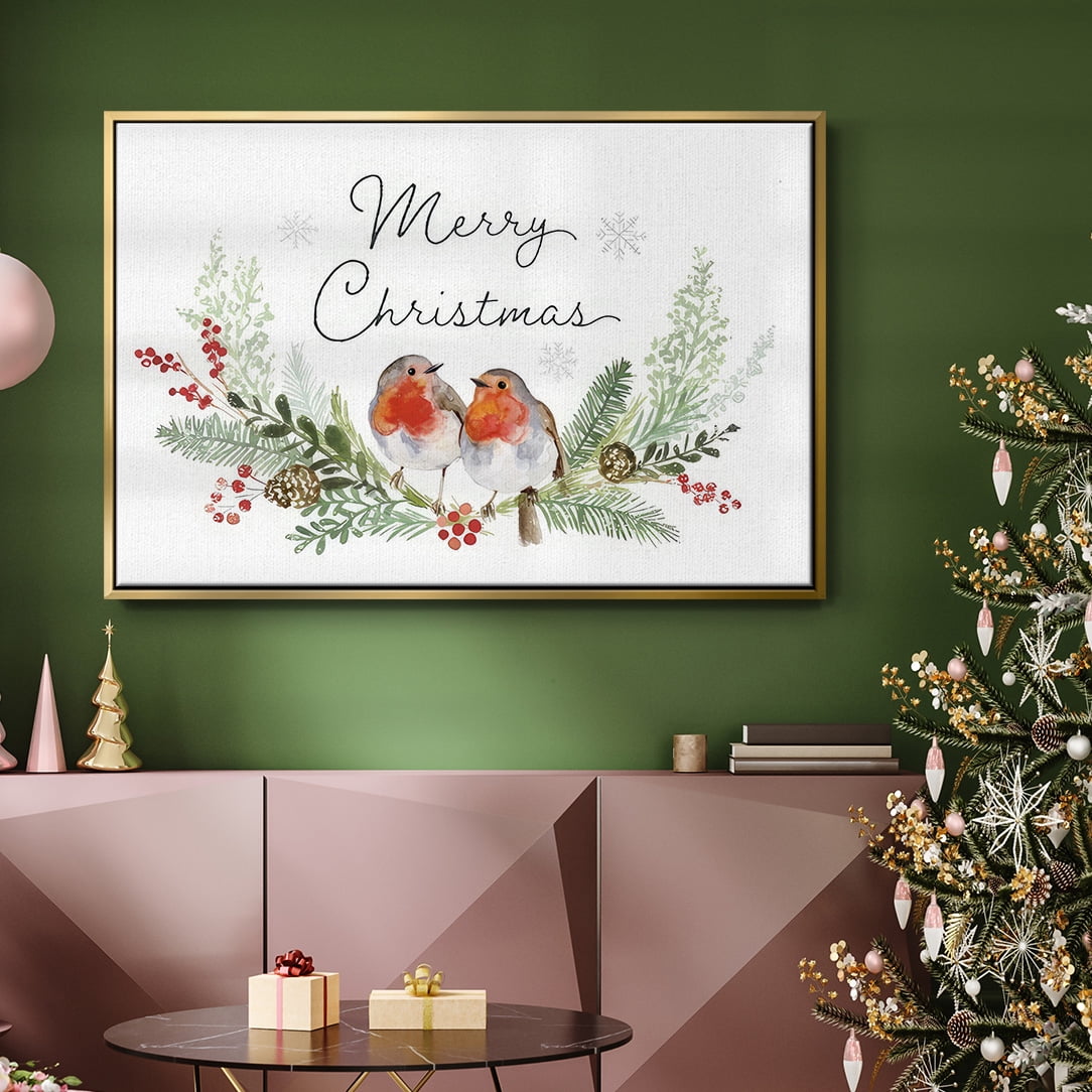Winter Visitor Collection A - Framed Gallery Wrapped Holiday Canvas - 25 x 37 - Gold Frame