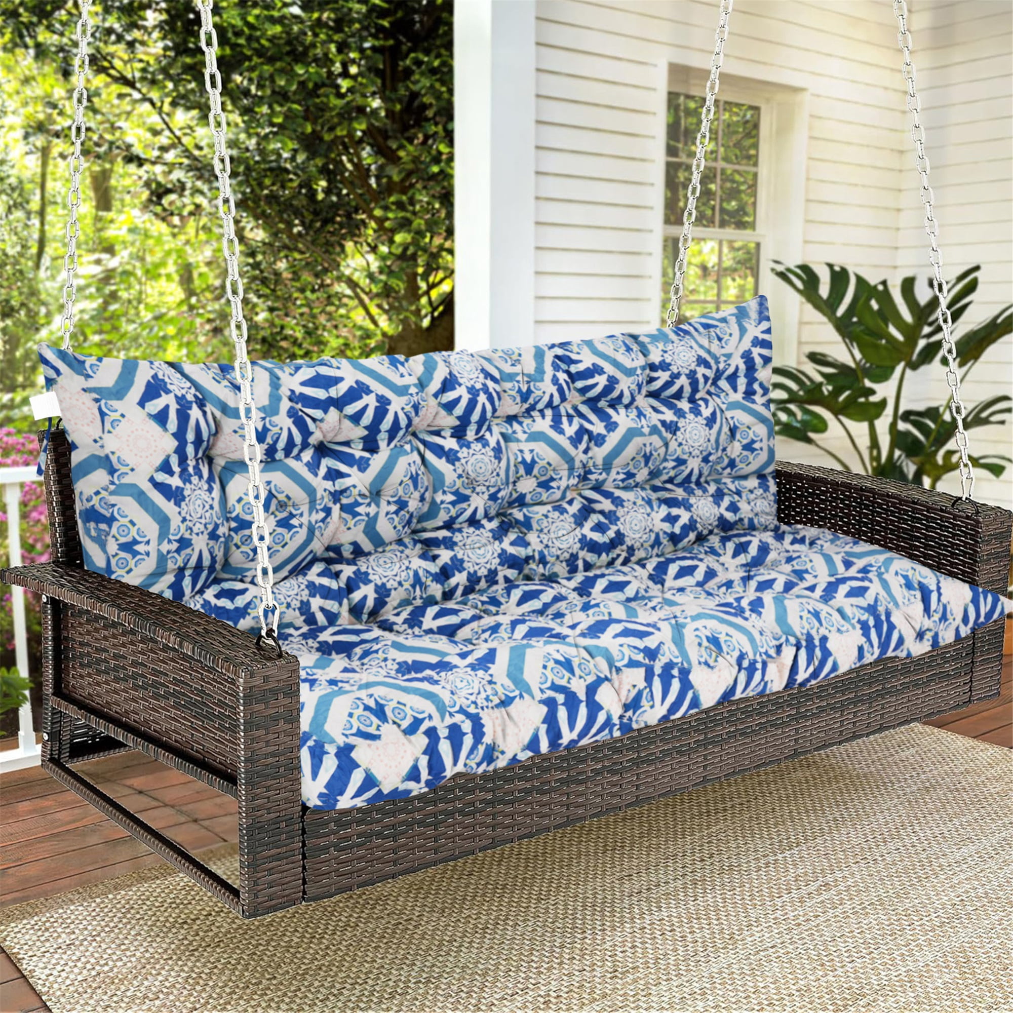 SDJPOI 2-3 Seater Porch Swing Replacement Cushion, Thicken 4" Waterproof Outdoor Bench Cushions with Backrest for Outdoor Furniture