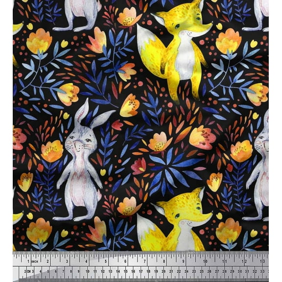 Soimoi Cotton Duck Fabric Fox & Bunny Kids Print Fabric by The Yard 42 Inch Wide