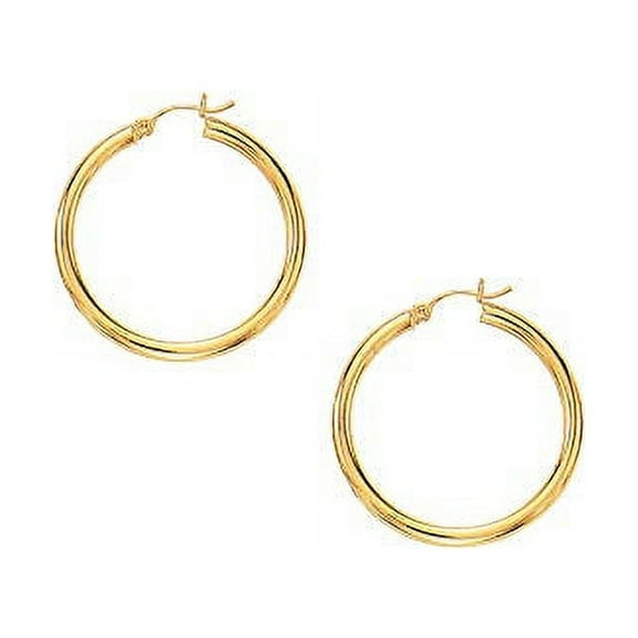 Jewelstop 10K Yellow Gold Tubular Hoop Earrings, Large - 3x30mm, (1/8" x 1 3/16 Inches), 2.2gr.