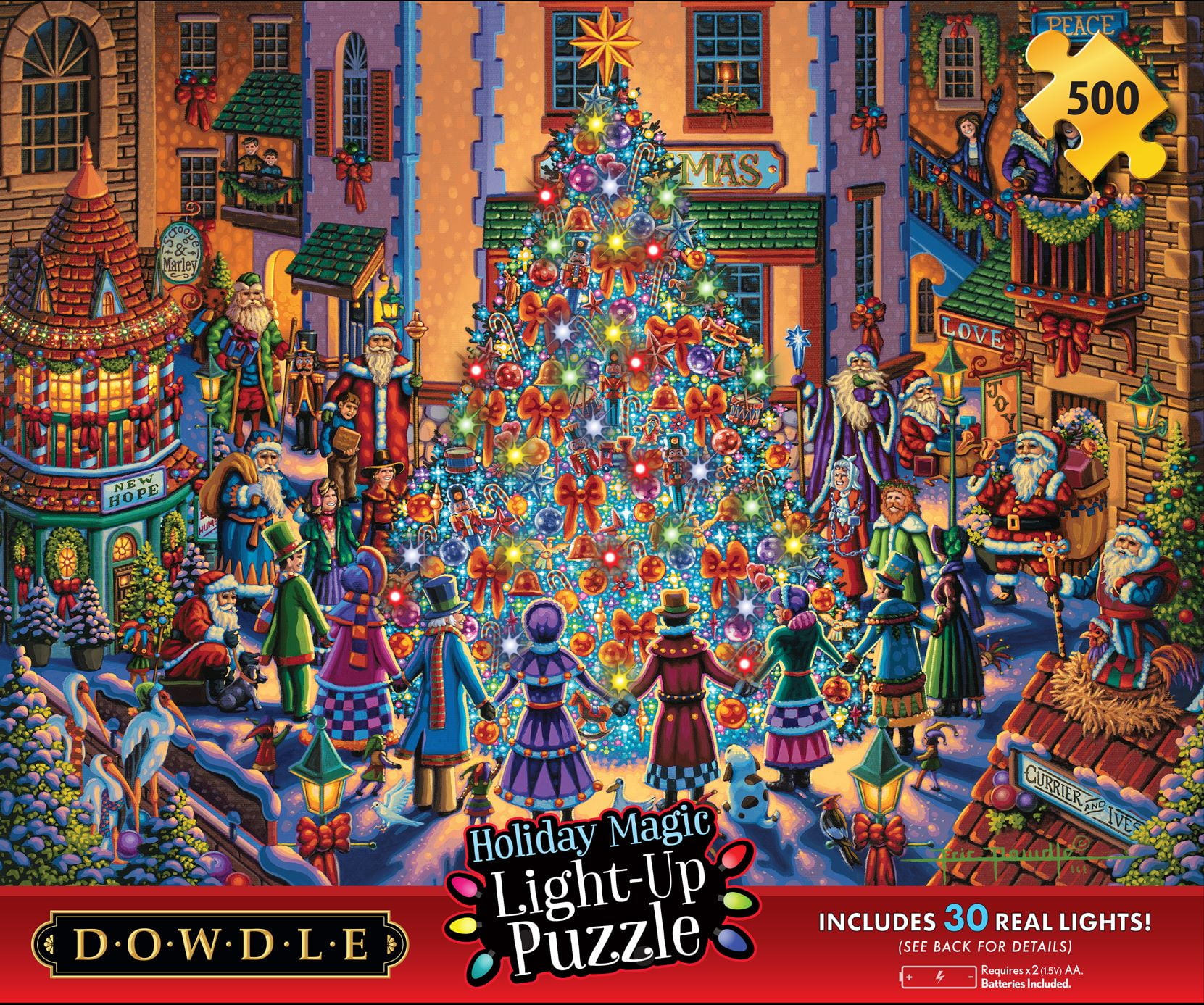 Ceaco Dowdle Spirit of Christmas Holiday Magic Light Up 500-Piece Interlocking Jigsaw Puzzle for Adults Ages 14+
