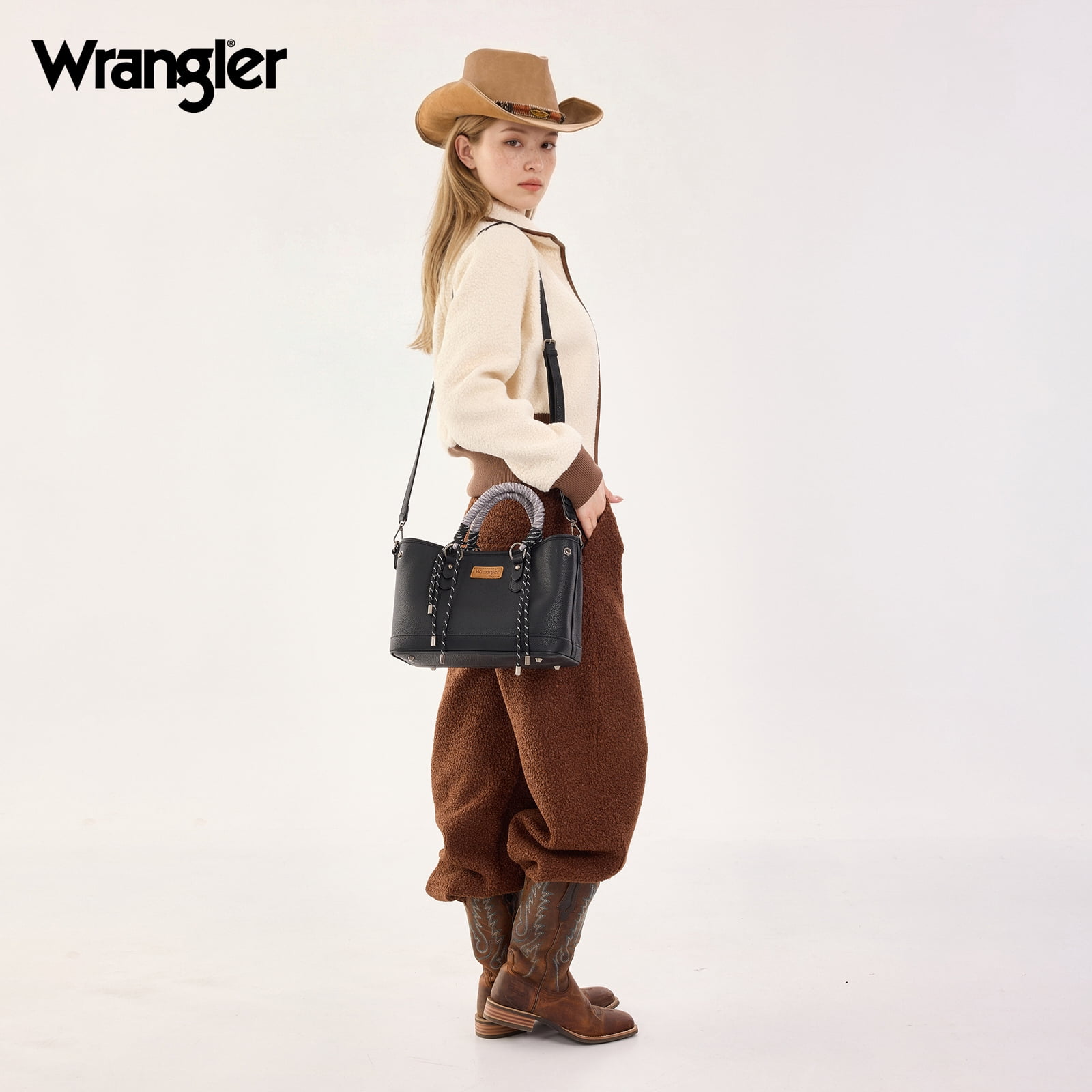 Wrangler Tote Bags for Women Medium Satchel Purse with Designer Braided Rope Top Handle