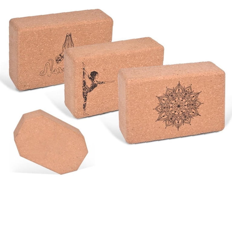 AIVVIA Cork Yoga Blocks (2-Pack) - Extra Firm, Non-Slip, 4x6x9 Inches With Linen Bag