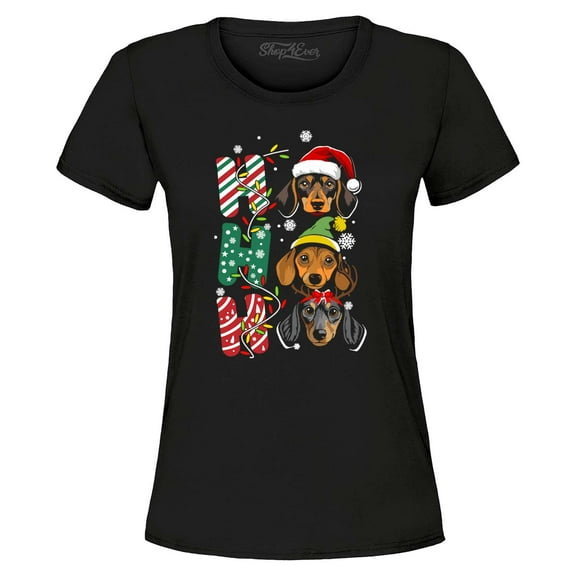 Shop4Ever Women's Ho Ho Ho Christmas Daschund Weiner Dogs Graphic T-Shirt XX-Large Black