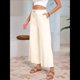 thumbnail image 4 of Pantalones de y Algodón para Mujer, Informales, de Verano, para Playa, con Cordón, Holgados, de Pierna y Bolsillos. Beige L, 4 of 9